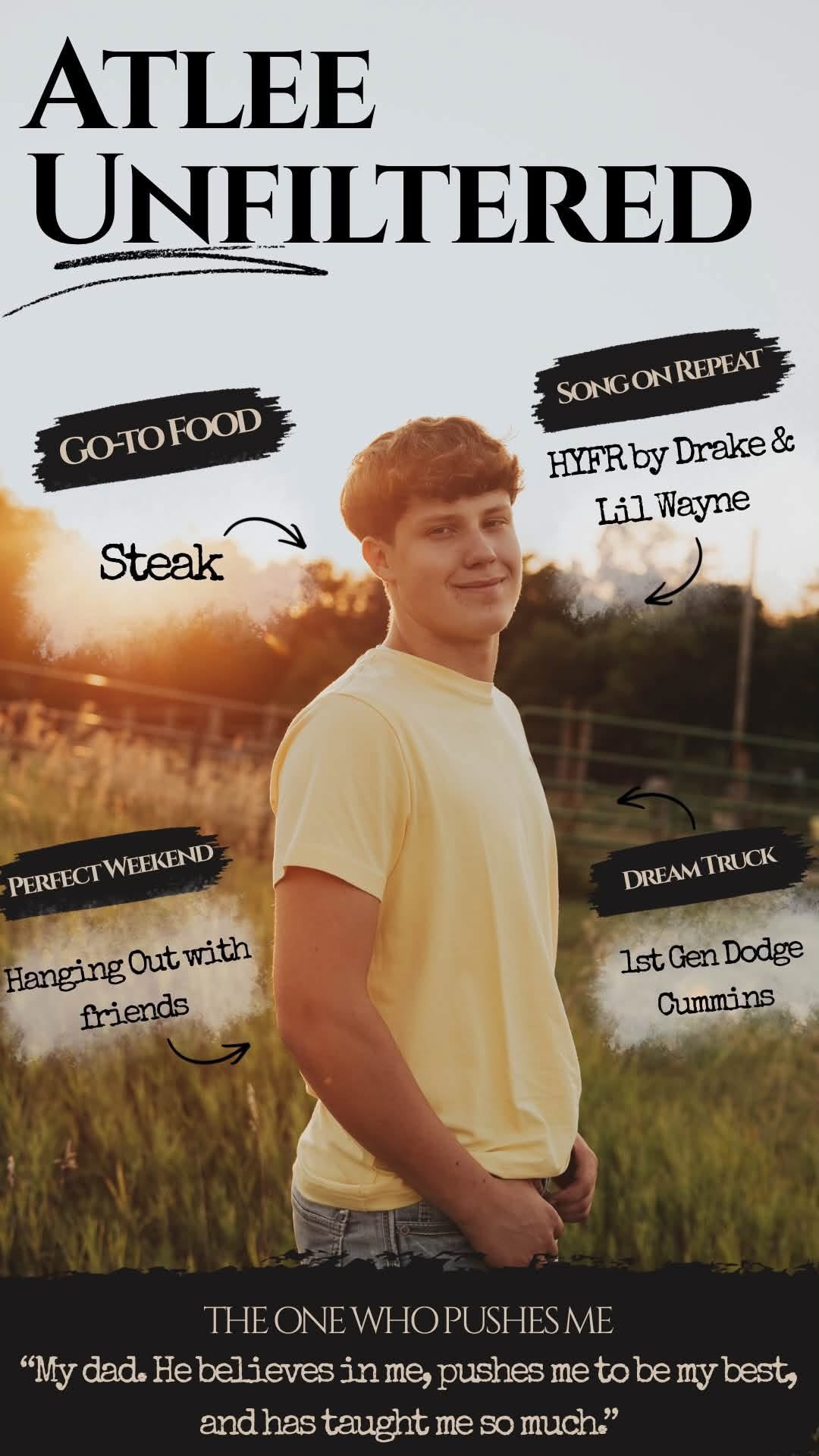 Atlee senior magazine page featuring his favorites